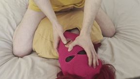 Balls Sucking - Submissive Petite Woman Blinded and Cuffed - (Teabag 6)