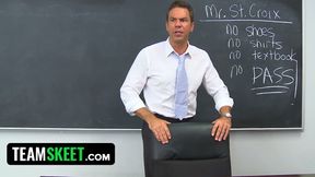 Hot collegegirl sucks her teacher's cock deep into her throat