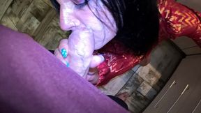 🍳 red & gold dress kitchen play – spanking, blowjob, doggy & intense orgasm 298