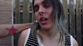 Trans girl getting throat fucked by daddy near pool