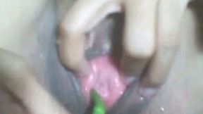 Extremely kinky brunette slut stuffs her pussy with vegetables