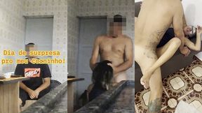 surpresa pro corninho: chamei meu amante pra me fuder e esperei o marido chegar pra ver sua hotwife dando pra outro!