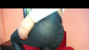 Brunette Poses in Top and Leather Pants