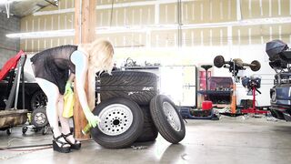 BIG TITTIED LIGHT HISPANIC HALF SIS Shows Its BOOTY within a Dark Mini Dress During They Cleans The Wheels