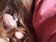 Milf does a handjob with her hair on a masturbation day. Hairjob?