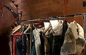 TS fucks set intern in dressing room