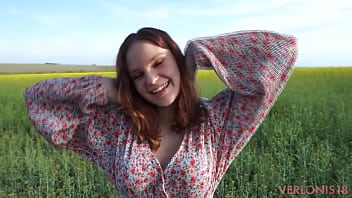 First date took a girl to a field to fuck her tiny pussy