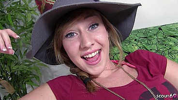 Sweet blonde Pigtails Girl with Big ROund Ass Pick Up and talk to Old Young Casting Fuck