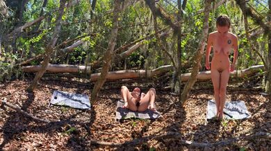 Blonde squirted hard in the woods while masturbating alone