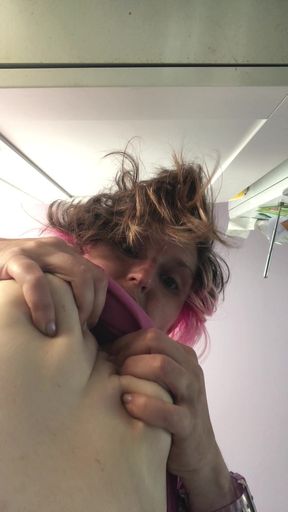Weird n wonderful Rachel Wriggler plays with her hair and tits whilst having a funny five minutes