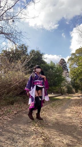 No.112 the Phantom Kimono Beauty Appearing in the Winter Countryside a Crossdresser Walks Through the Sunlit Glade Part 2