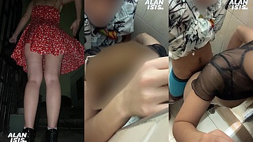 Dirty slut gets fucked in a public bathroom.
