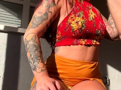 Amateur redhead masturbates then gives a blowjob