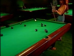 Lesbian foursome pussy licking party on the pool table