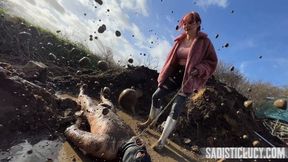 A filthy slave in a muddy puddle - Miss Eva Ray - MP4 HD