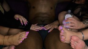 Double handjob from @Prettypediprin and @Taliascutetoes with their long nails and sexy feet in view