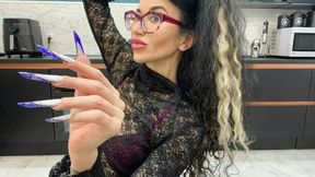 Long nails, glasses and face, new shape and new length, handjobs with spit