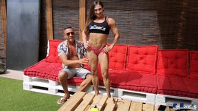 Argentine Muscle MILF Karyn Bayres gets a big cock BJ