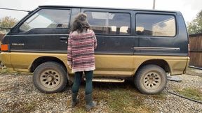 vacuuming old van