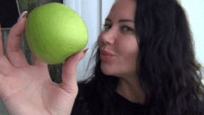 I chop the apple into small pieces with my teeth bb