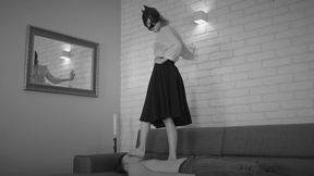 Cynthia - 2 Clips - Petite 22 Years Old Woman Trample His Chest And Face - Black And White Clip - MIX - UHD 3840x2160 - 4K