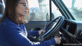 Pedal Challenge - Alena's driving and revving engine of an old VAN (MOBILE)