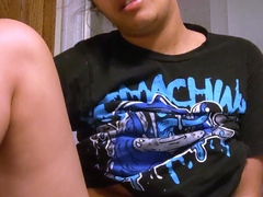 Amateur solo jock jerks his throbbing cock