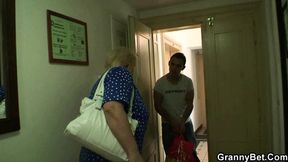 Old Lady with Blonde Hair Sucks His Member