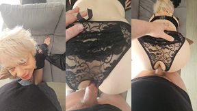 milf mature en collant et culotte ouverte ce fait defoncer la chatte et le cul ...