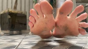 doing housework with dirty feet