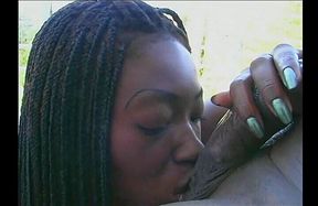 Hot ebony with dreads sucks BBC dry