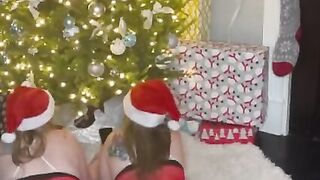 Wifey and gf surprise hubby with 3 way for Christmas - takes turns fucking