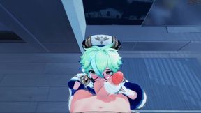 Sucrose POV fucked, swallows a load of cum before getting fucked - Genshin impact Hentai