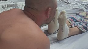 Dan worships Chrissys socks