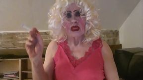 Slutty CD, Sissy Sarah Millward plays with her sissy clit and sticks dildo up her lady hole, but can'_t write '_Fag'_ on her chest properly - silly old tart!