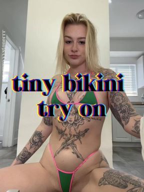 tiny bikini try on