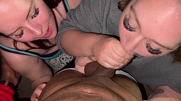 Katja Miyatovich & Ruby LaBelle desperately sucking Dante Diggz off by a dumpster, horny cumsluts couldn't wait to give a sloppy suck