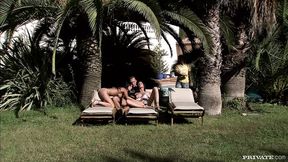 Outdoor foursome with oral&#x1F61C; and double penetration