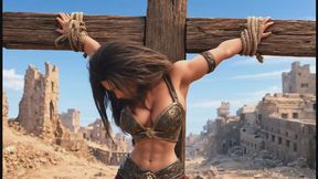 animated barbarian muscled sexy armpit bodybuilder captive slave is tied to a cross and left to struggle in BDSM bondage
