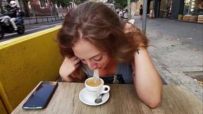 Enjoying a coffee with extra milk