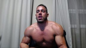 Flexing and posing with rockhard cock, jerking in many position, ass show