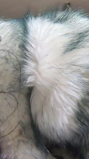 Cum Play While Wearing a Grey Fur-coat and Long Boots 214