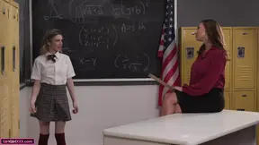 Teacher Cassie Del Isla tongue-fucks teen stud Demi Hawks in class