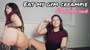 Chastity cuck eats gym bro's creampie MP4