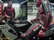 Biker Cums in Full Leathers on Bike