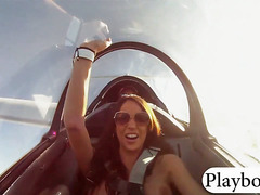 Hot babes tryout driving a glider while their boobs exposed
