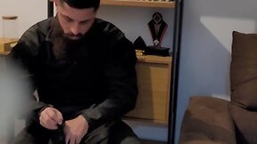 Preparing for duty: donning a military uniform and boots