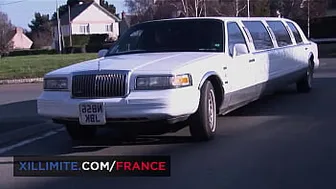 Threesome with a redhead MILF in lingerie and 2 men in a limousine