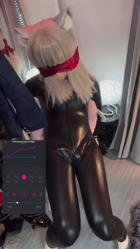 Kigurumi tortured by Lovense Edge while cuffed and blindfolded