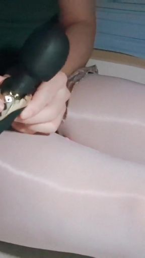 Just next to my sister's bed! Chastity cage vibrator masturbation in a slutty microskirt and white lace stockings   Clip 1